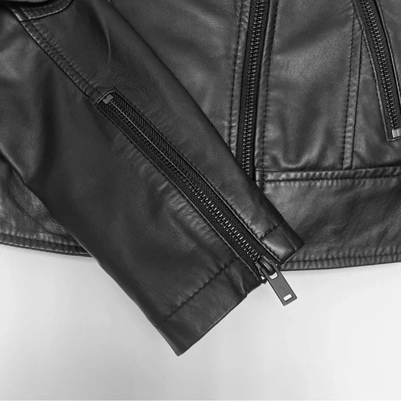 Slate & Willow Embossed Studs Moto Black 100% Leather Jacket Zipper Pockets XS/S - Picture 12 of 16